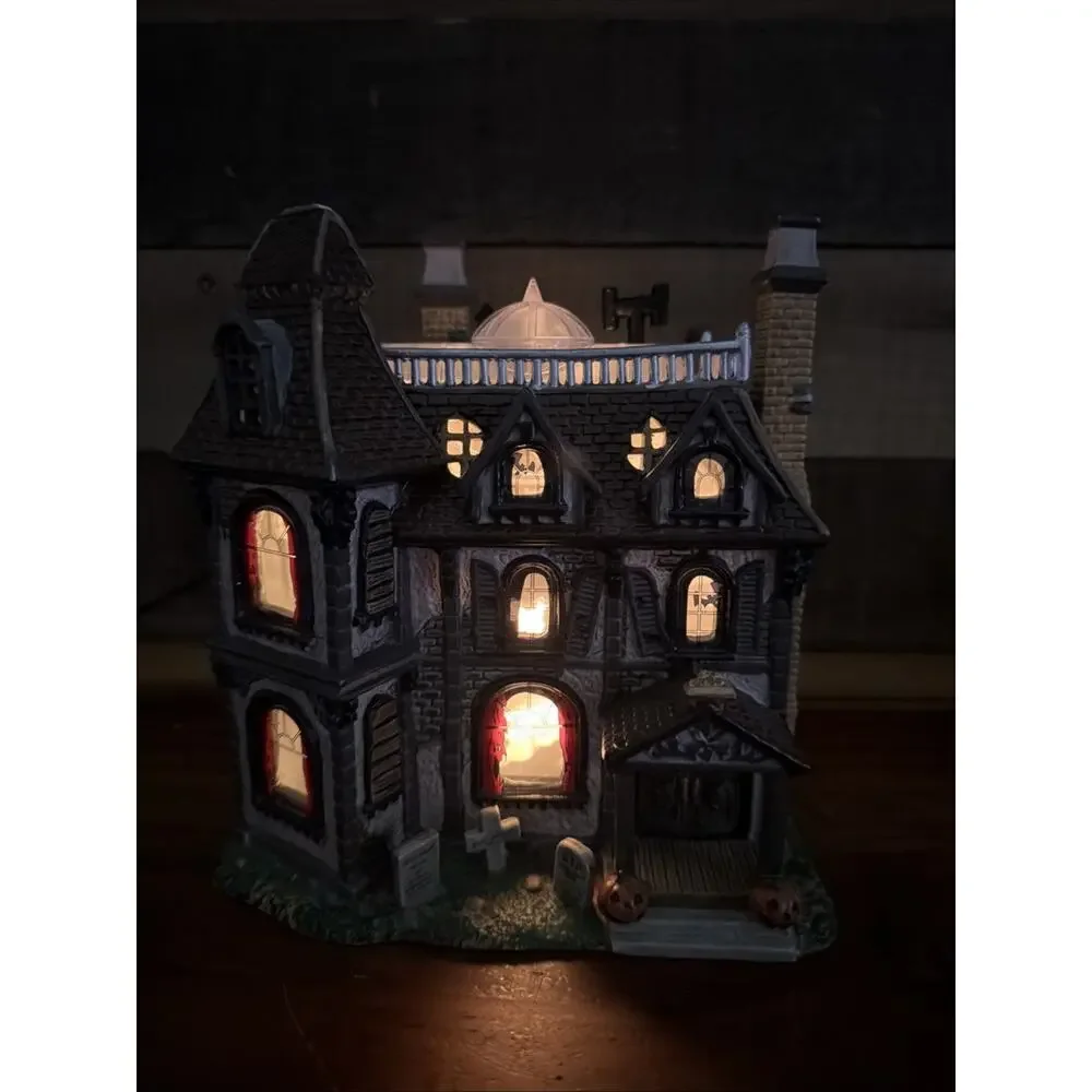 Lemax Spooky Town Halloween Alford Mansion Illuminated Haunted House-flaws
